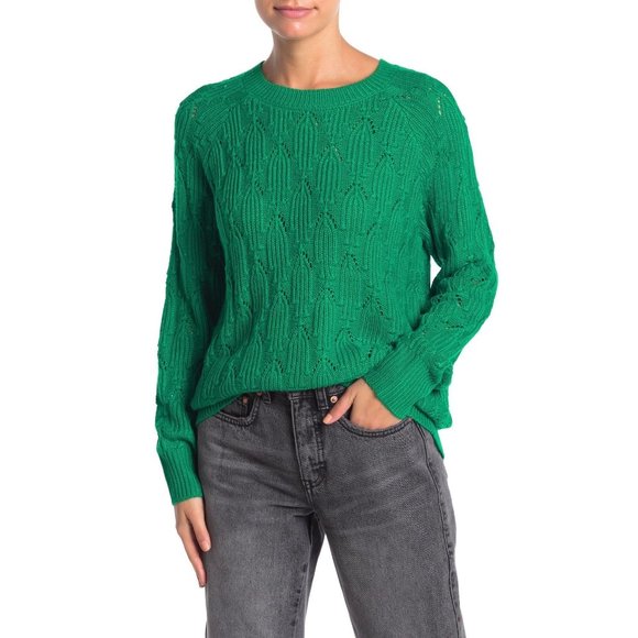 NEW Elodie Green Cable Knit Pullover Sweater Size XS - Picture 1 of 8